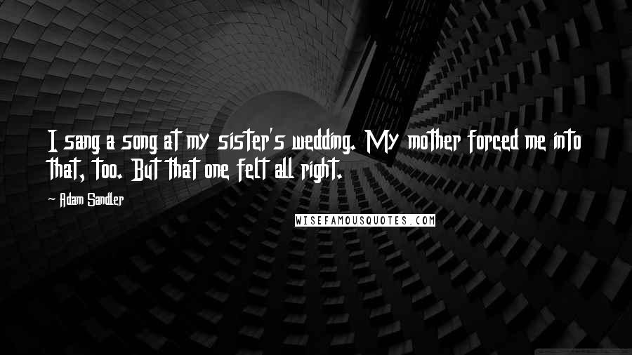 Adam Sandler Quotes: I sang a song at my sister's wedding. My mother forced me into that, too. But that one felt all right.