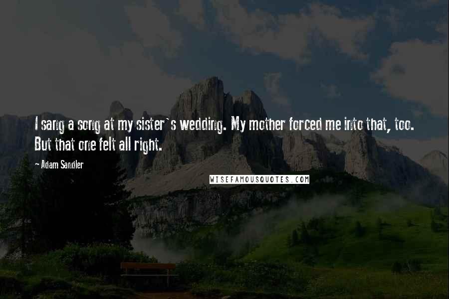 Adam Sandler Quotes: I sang a song at my sister's wedding. My mother forced me into that, too. But that one felt all right.
