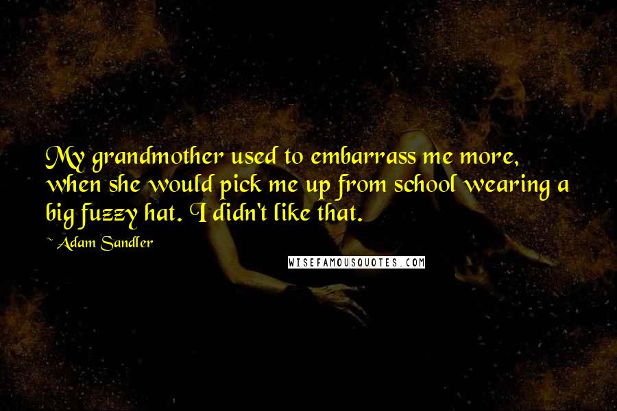 Adam Sandler Quotes: My grandmother used to embarrass me more, when she would pick me up from school wearing a big fuzzy hat. I didn't like that.