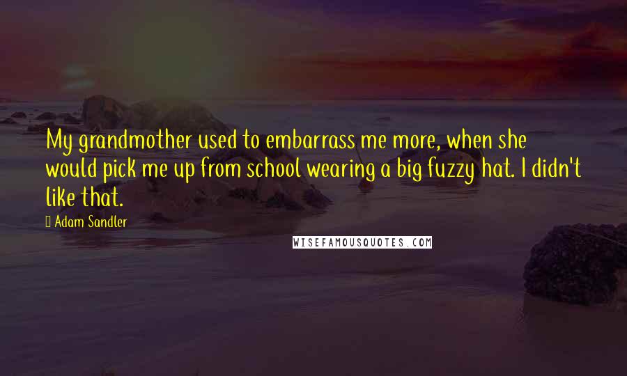 Adam Sandler Quotes: My grandmother used to embarrass me more, when she would pick me up from school wearing a big fuzzy hat. I didn't like that.