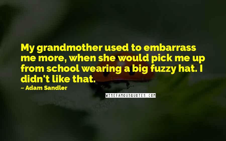 Adam Sandler Quotes: My grandmother used to embarrass me more, when she would pick me up from school wearing a big fuzzy hat. I didn't like that.