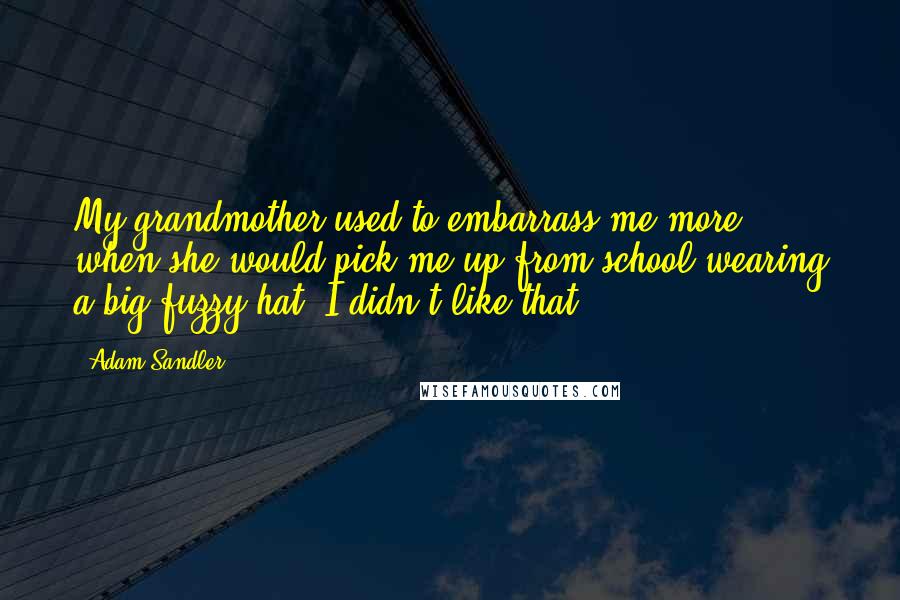 Adam Sandler Quotes: My grandmother used to embarrass me more, when she would pick me up from school wearing a big fuzzy hat. I didn't like that.