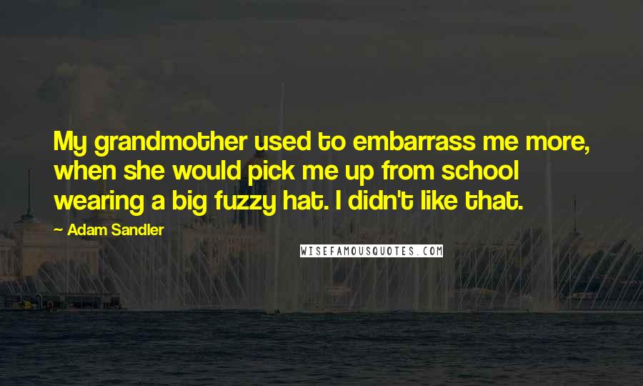 Adam Sandler Quotes: My grandmother used to embarrass me more, when she would pick me up from school wearing a big fuzzy hat. I didn't like that.