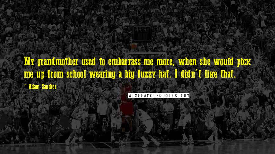 Adam Sandler Quotes: My grandmother used to embarrass me more, when she would pick me up from school wearing a big fuzzy hat. I didn't like that.