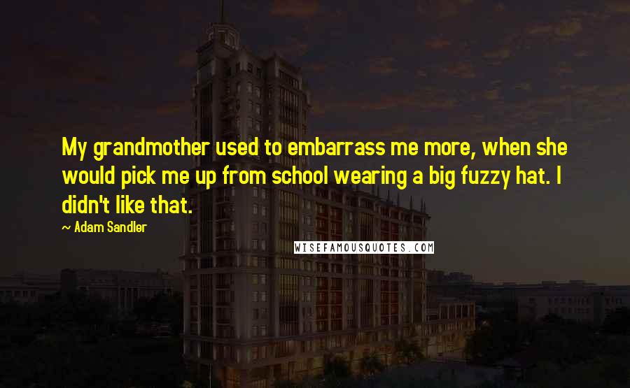 Adam Sandler Quotes: My grandmother used to embarrass me more, when she would pick me up from school wearing a big fuzzy hat. I didn't like that.