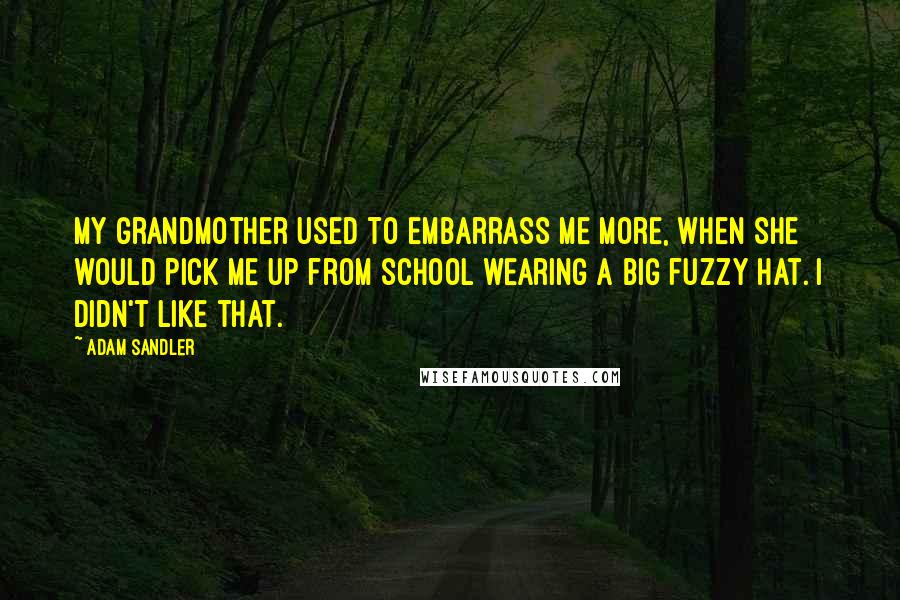 Adam Sandler Quotes: My grandmother used to embarrass me more, when she would pick me up from school wearing a big fuzzy hat. I didn't like that.
