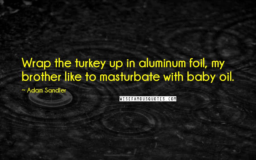 Adam Sandler Quotes: Wrap the turkey up in aluminum foil, my brother like to masturbate with baby oil.