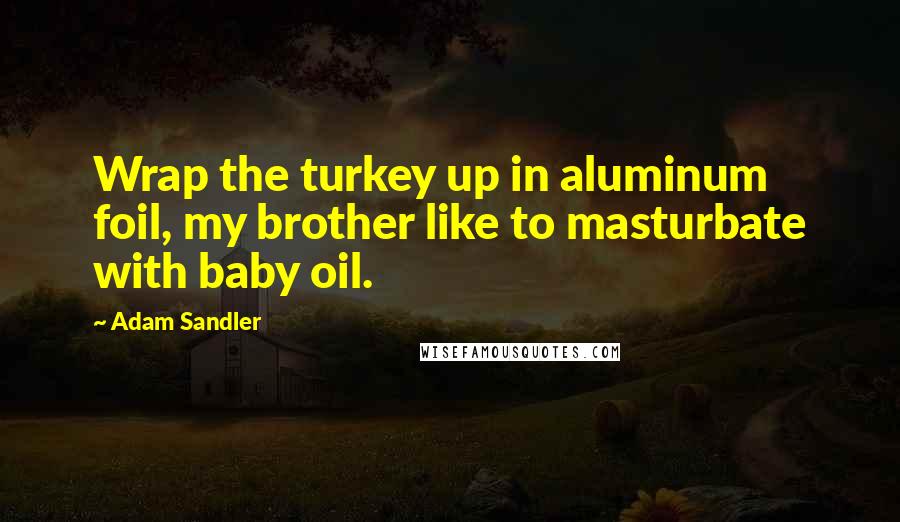 Adam Sandler Quotes: Wrap the turkey up in aluminum foil, my brother like to masturbate with baby oil.