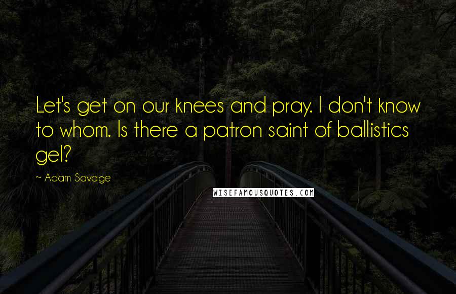 Adam Savage Quotes: Let's get on our knees and pray. I don't know to whom. Is there a patron saint of ballistics gel?
