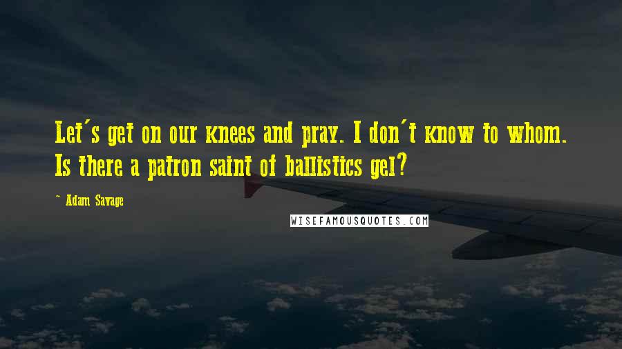 Adam Savage Quotes: Let's get on our knees and pray. I don't know to whom. Is there a patron saint of ballistics gel?