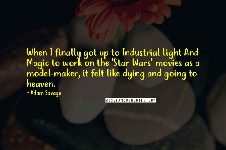 Adam Savage Quotes: When I finally got up to Industrial Light And Magic to work on the 'Star Wars' movies as a model-maker, it felt like dying and going to heaven.