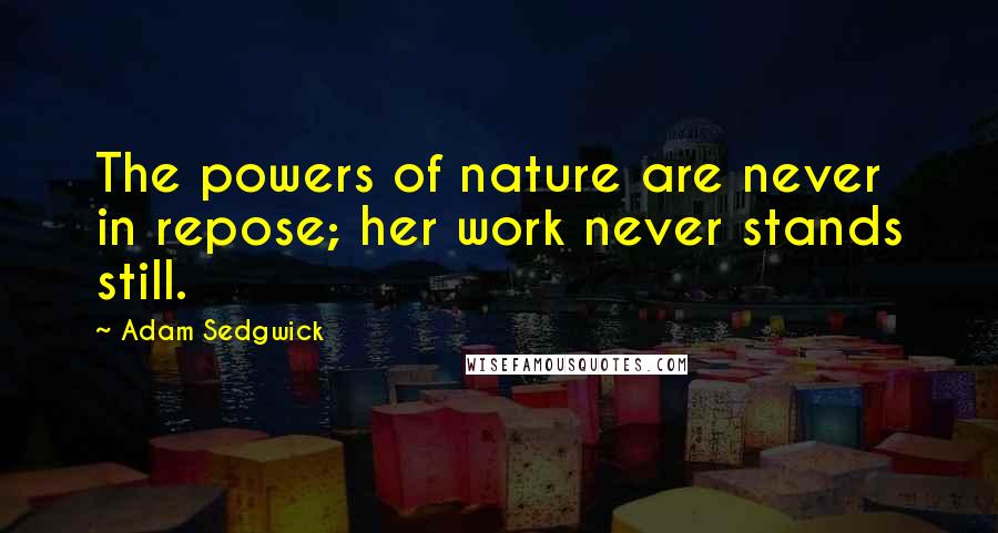 Adam Sedgwick Quotes: The powers of nature are never in repose; her work never stands still.