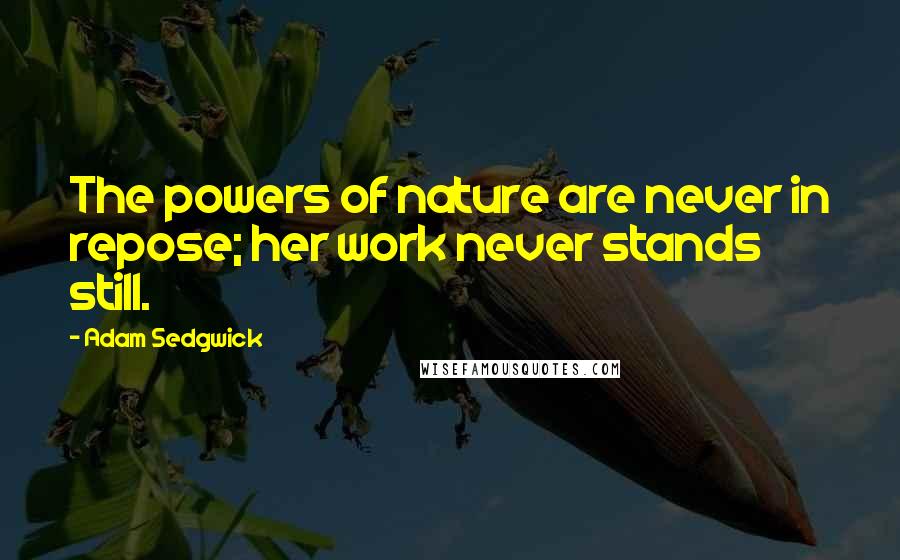 Adam Sedgwick Quotes: The powers of nature are never in repose; her work never stands still.