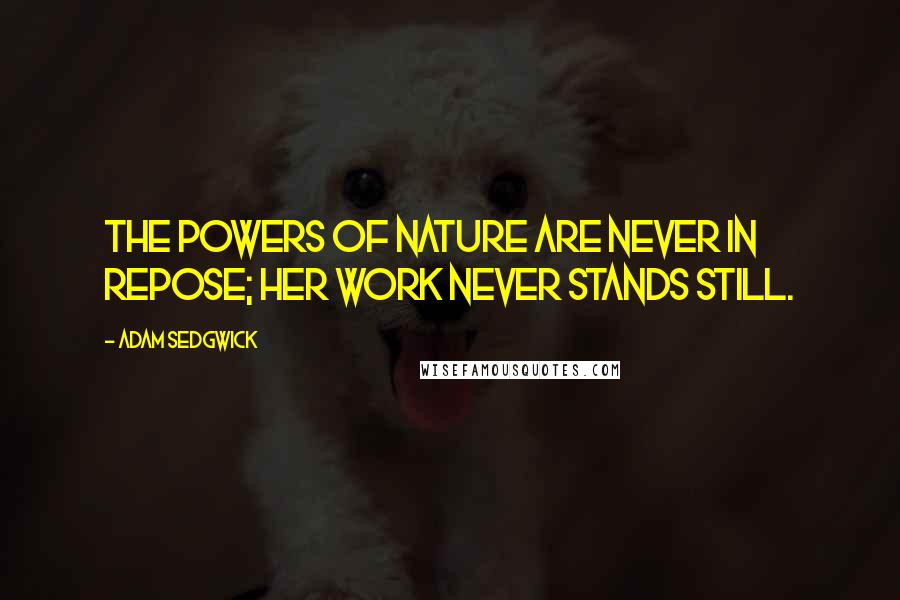 Adam Sedgwick Quotes: The powers of nature are never in repose; her work never stands still.