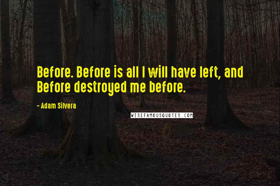 Adam Silvera Quotes: Before. Before is all I will have left, and Before destroyed me before.