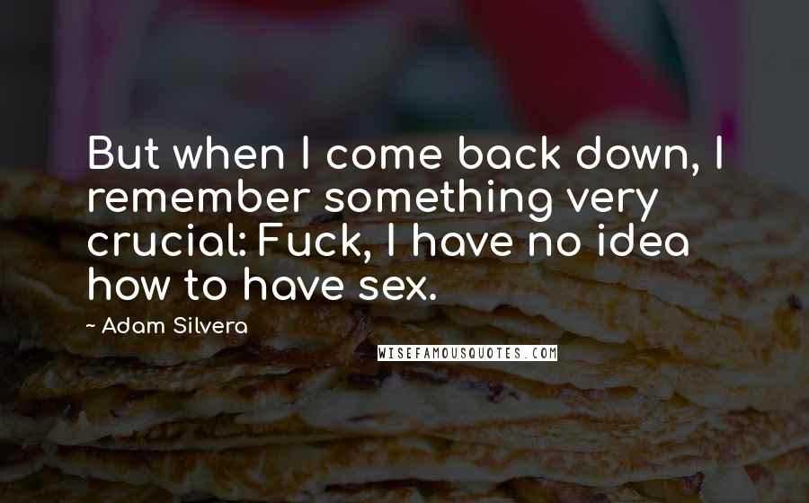 Adam Silvera Quotes: But when I come back down, I remember something very crucial: Fuck, I have no idea how to have sex.