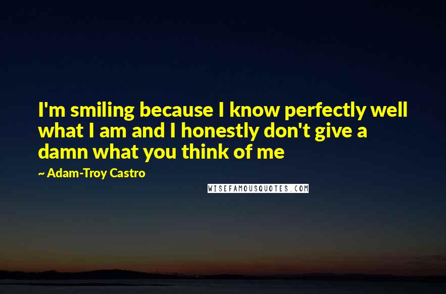 Adam-Troy Castro Quotes: I'm smiling because I know perfectly well what I am and I honestly don't give a damn what you think of me