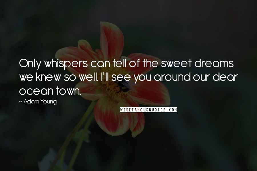 Adam Young Quotes: Only whispers can tell of the sweet dreams we knew so well. I'll see you around our dear ocean town.