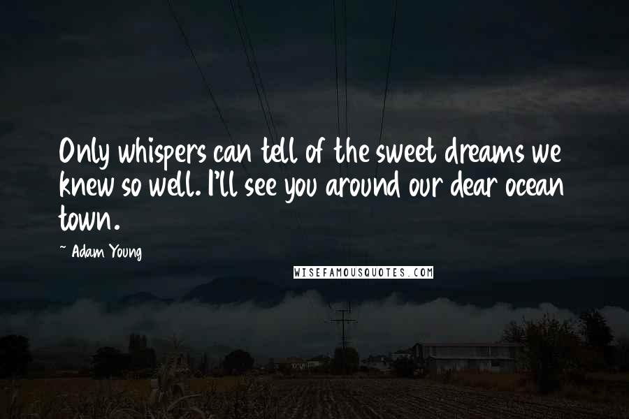 Adam Young Quotes: Only whispers can tell of the sweet dreams we knew so well. I'll see you around our dear ocean town.