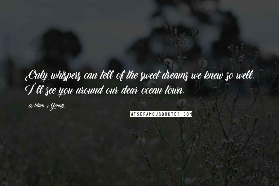 Adam Young Quotes: Only whispers can tell of the sweet dreams we knew so well. I'll see you around our dear ocean town.