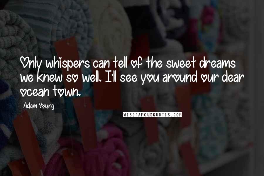 Adam Young Quotes: Only whispers can tell of the sweet dreams we knew so well. I'll see you around our dear ocean town.