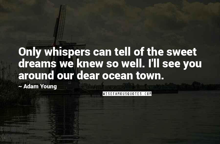 Adam Young Quotes: Only whispers can tell of the sweet dreams we knew so well. I'll see you around our dear ocean town.