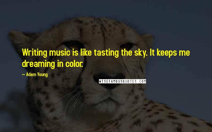 Adam Young Quotes: Writing music is like tasting the sky. It keeps me dreaming in color.