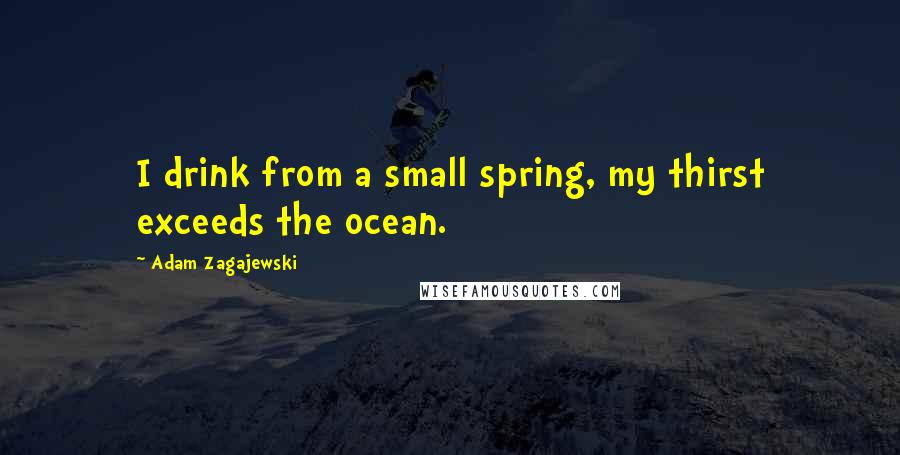 Adam Zagajewski Quotes: I drink from a small spring, my thirst exceeds the ocean.