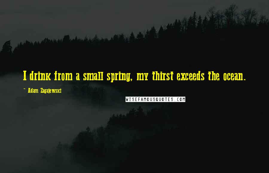 Adam Zagajewski Quotes: I drink from a small spring, my thirst exceeds the ocean.