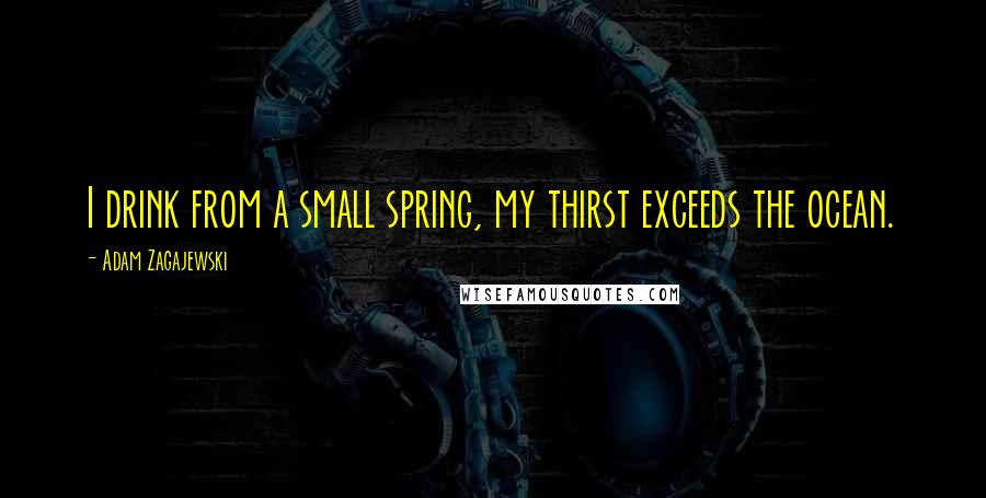 Adam Zagajewski Quotes: I drink from a small spring, my thirst exceeds the ocean.