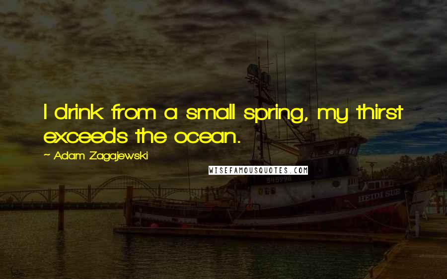 Adam Zagajewski Quotes: I drink from a small spring, my thirst exceeds the ocean.
