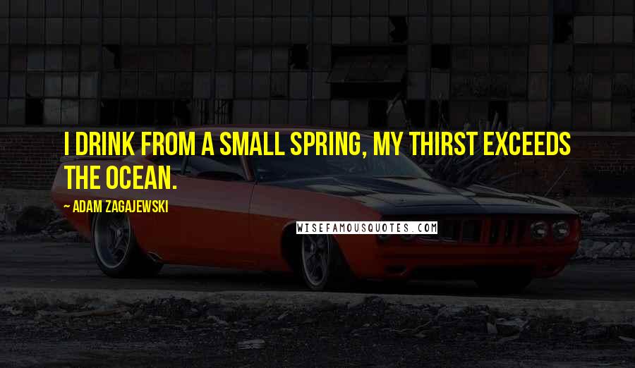 Adam Zagajewski Quotes: I drink from a small spring, my thirst exceeds the ocean.