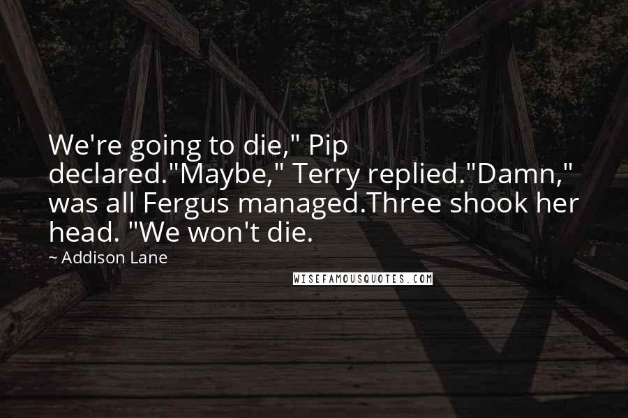 Addison Lane Quotes: We're going to die," Pip declared."Maybe," Terry replied."Damn," was all Fergus managed.Three shook her head. "We won't die.