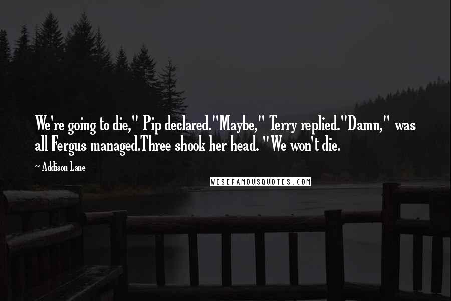 Addison Lane Quotes: We're going to die," Pip declared."Maybe," Terry replied."Damn," was all Fergus managed.Three shook her head. "We won't die.