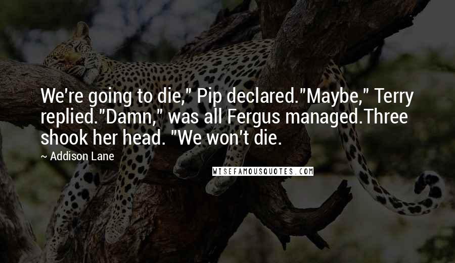 Addison Lane Quotes: We're going to die," Pip declared."Maybe," Terry replied."Damn," was all Fergus managed.Three shook her head. "We won't die.