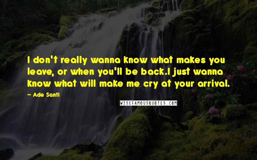 Ade Santi Quotes: I don't really wanna know what makes you leave, or when you'll be back.I just wanna know what will make me cry at your arrival.