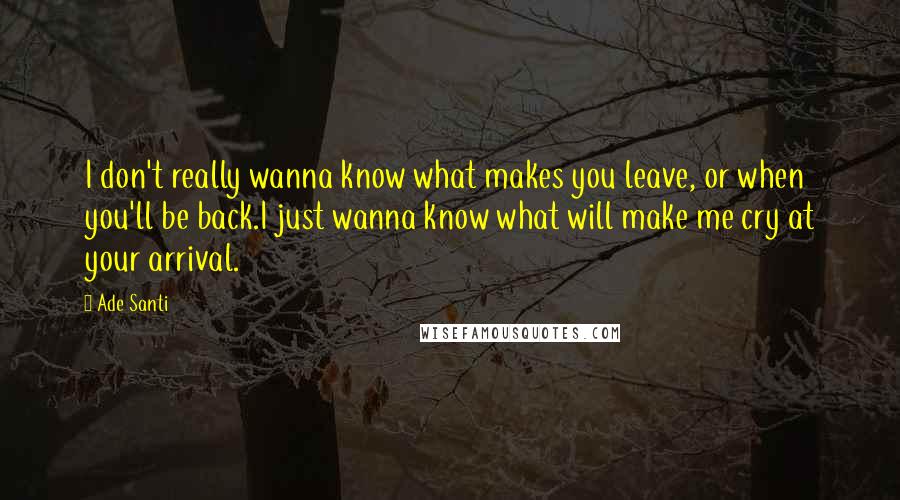 Ade Santi Quotes: I don't really wanna know what makes you leave, or when you'll be back.I just wanna know what will make me cry at your arrival.