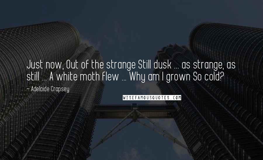 Adelaide Crapsey Quotes: Just now, Out of the strange Still dusk ... as strange, as still ... A white moth flew ... Why am I grown So cold?