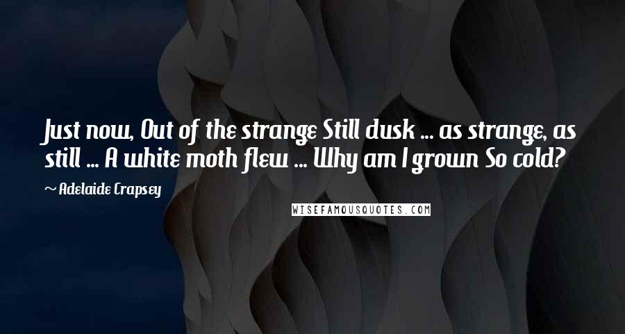 Adelaide Crapsey Quotes: Just now, Out of the strange Still dusk ... as strange, as still ... A white moth flew ... Why am I grown So cold?