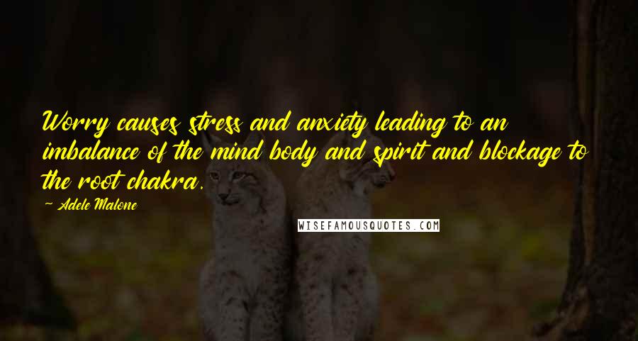 Adele Malone Quotes: Worry causes stress and anxiety leading to an imbalance of the mind body and spirit and blockage to the root chakra.