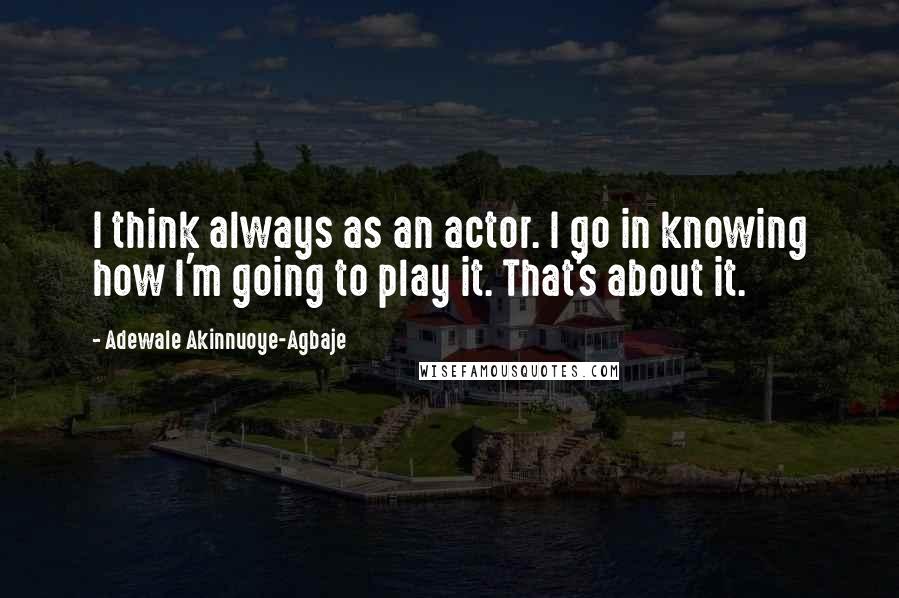 Adewale Akinnuoye-Agbaje Quotes: I think always as an actor. I go in knowing how I'm going to play it. That's about it.