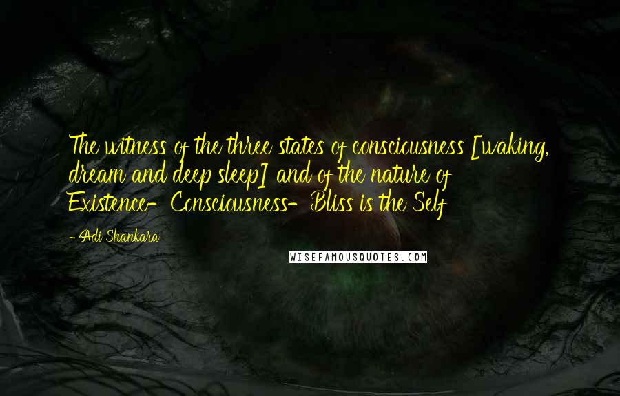 Adi Shankara Quotes: The witness of the three states of consciousness [waking, dream and deep sleep] and of the nature of Existence-Consciousness-Bliss is the Self