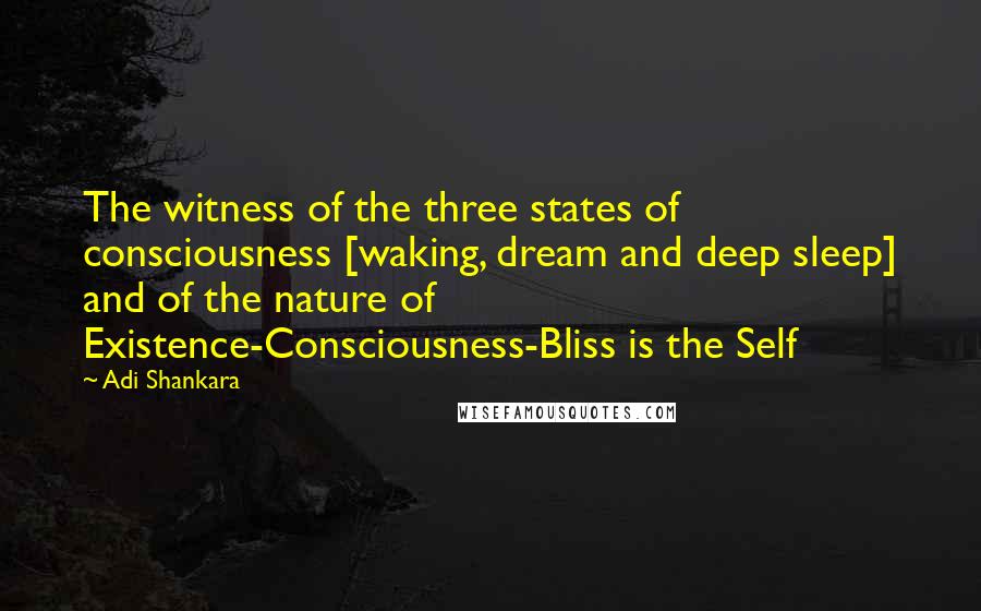 Adi Shankara Quotes: The witness of the three states of consciousness [waking, dream and deep sleep] and of the nature of Existence-Consciousness-Bliss is the Self