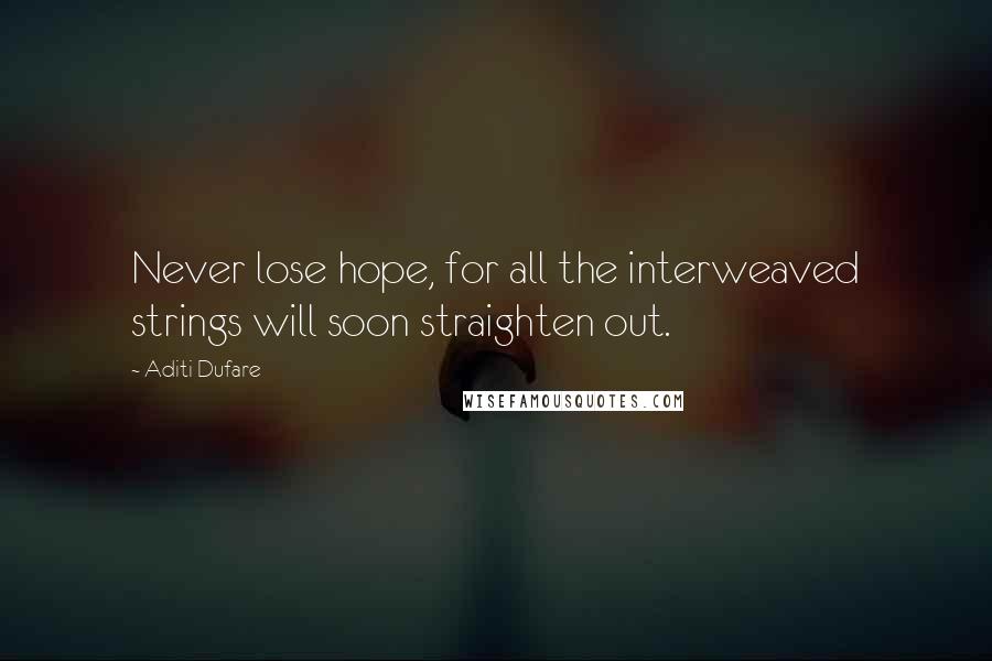 Aditi Dufare Quotes: Never lose hope, for all the interweaved strings will soon straighten out.