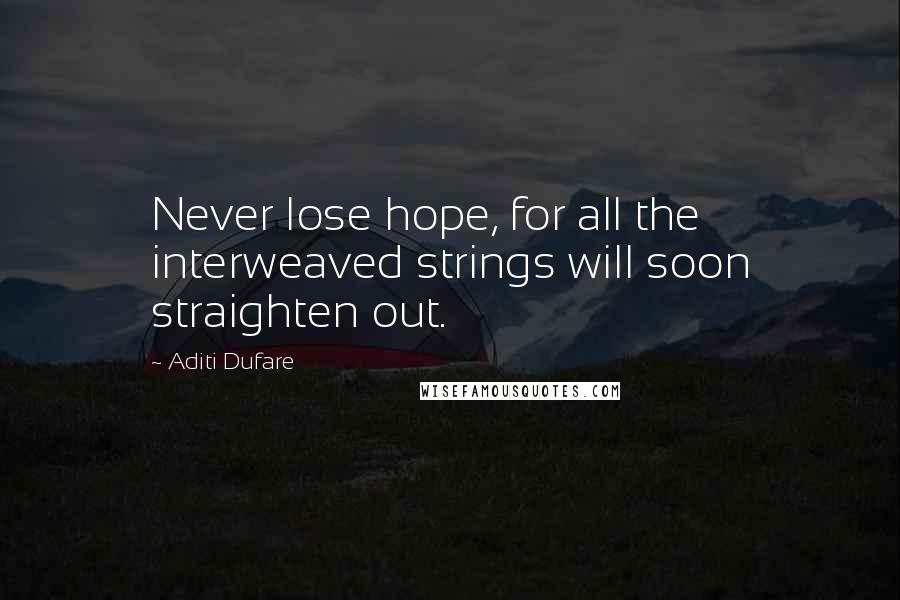 Aditi Dufare Quotes: Never lose hope, for all the interweaved strings will soon straighten out.