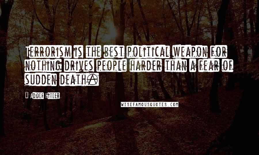 Adolf Hitler Quotes: Terrorism is the best political weapon for nothing drives people harder than a fear of sudden death.