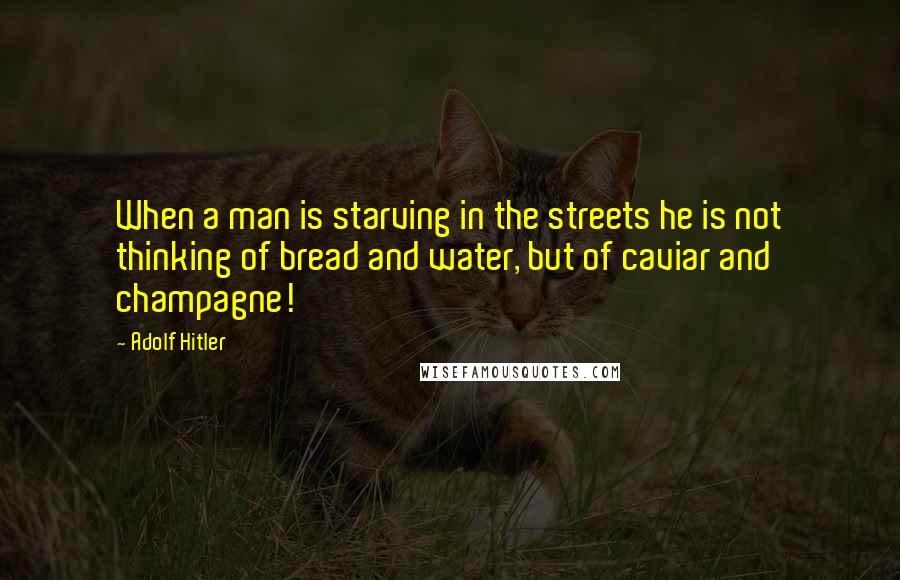 Adolf Hitler Quotes: When a man is starving in the streets he is not thinking of bread and water, but of caviar and champagne!