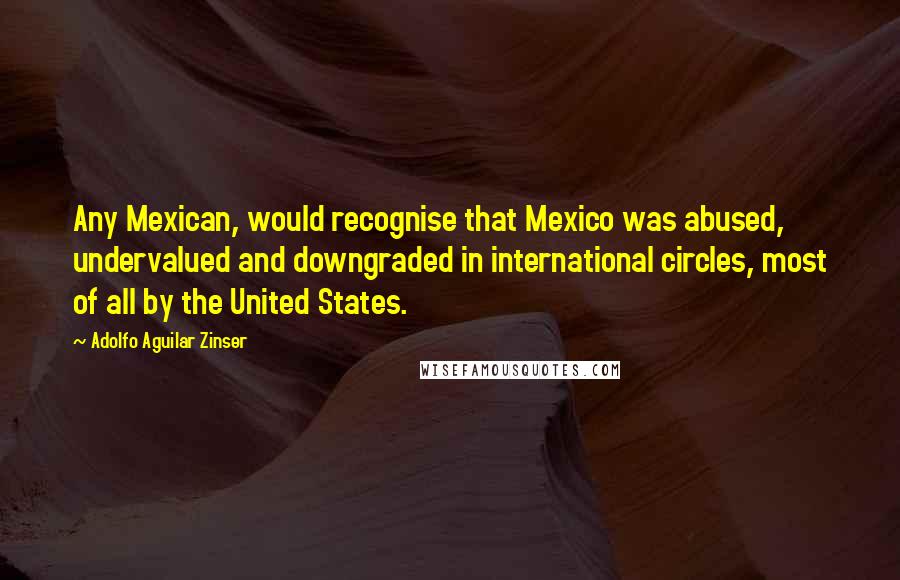 Adolfo Aguilar Zinser Quotes: Any Mexican, would recognise that Mexico was abused, undervalued and downgraded in international circles, most of all by the United States.