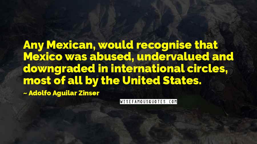 Adolfo Aguilar Zinser Quotes: Any Mexican, would recognise that Mexico was abused, undervalued and downgraded in international circles, most of all by the United States.