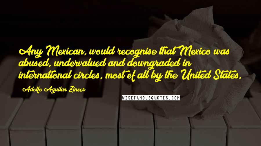 Adolfo Aguilar Zinser Quotes: Any Mexican, would recognise that Mexico was abused, undervalued and downgraded in international circles, most of all by the United States.